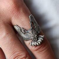 Owl in Flight Ring, Silver Open Wings Owl Ring, Animal Inspired Ring, Unique Bird Ring, Bird Lover G