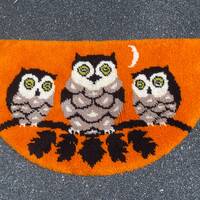 Vintage Owl Latch Hook Throw Rug, 1970s Completed Latch Hook, 1970s Owl Decor, Owls on Branch Under 