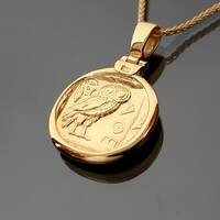 An Owl Greek tetradrachm, a Goddes Athena's solid gold coin , a handcrafted two-faced coin, a Mu