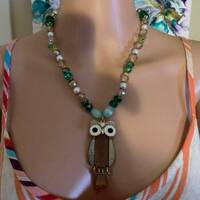 Beaded Necklace, Owl Pendant Necklace
