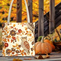 Owl Fall Autumn Tote Bag in 3 Sizes & 3 Handle Colors, Owl Lover Gift, Owl Stuff, Autumn Fall To