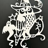 Halloween Die Cuts * Witchy Owl * Set of Eight * Black or White Cardstock * Fun New Design * Owls!