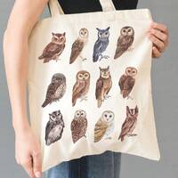 Owl Tote Bag, Gift For Owl Lover, Bird Print Canvas Tote, Aesthetic Cottagecore Tote Bag, Hand Paint