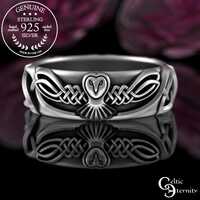Sterling Womens Owl Wedding Band, Bridal Celtic Owl Ring, Irish Night Owl Wedding Ring, Owl Spirit A