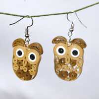Quilled Owl Earrings: Beige Paper Animal Jewelry, Teacher Gift