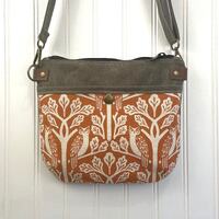 Owl and Oak Tree Waxed Canvas Small Cross-Body Purse - Screen Printed