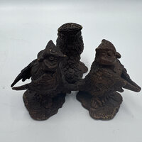 Three Owl Metal Statue - Rustic Vintage Bird Figurine