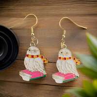 Wizard Owl Alloy Charm Dangle Earrings, Owl gift, White Owl earrings, Bird earrings, Owl lover earri