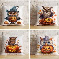 Owl Halloween Pillow Cover, Happy Halloween Cushion Cover, Owl Pumpkin Pillowcase, Bird Pumpkin Euro