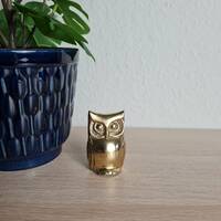 Small brass owl figurine - Small decorative metal figurine - Brass vintage decor - Brass Owl