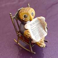 Owl Sits On a Rocking Chair Reading The Wall Street Journal Newspaper, Owl Porcelain Figurine, Colle