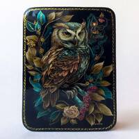 Handmade Fedoskino Lacquer Box, Owl Miniature Jewelry Box