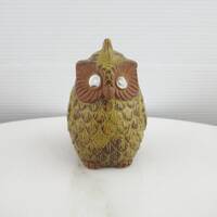 Small Vintage Ceramic Owl Bell Figurine, Cute Figural Bird Hand Bell