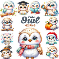 Cute Owl Clipart, Woodland Bird Png, Adorable Owl Nursery, Woodland Animal, Kids Birthday Theme Part