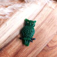 Green Handmade Resin Owl Brooch, Bird Jewellery, Unique Statement Accessories, Colourful Gift for Wi
