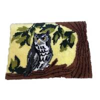 Vintage Completed Hanging Wall Hook And Latch owl Rug Yellow 25” X 35”