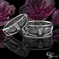 His Hers Owl Wedding Band Set, Matching Sterling Irish Knotwork Rings, Barn Owl Handfasting, Celtic 