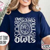 Owls Team Mascot Spirit Typography Shirt - School Mascot Pride Tshirt for Teachers, Students, Parent