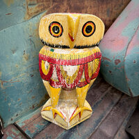 Antique Distressed Carved & Painted Wood Owl Statue Missing Paint, Nocturnal Solitary Bird