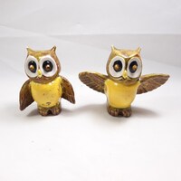 Jeweled Eyes Owls Ceramic Vintage Figurines