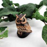 Vintage Carved Buffalo Horn Miniature Owl Figurine