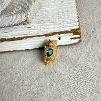 Avon Owl Tie Tack with Green and Clear Stones, 1" x 1/2", gold tone base metal, preowned, 