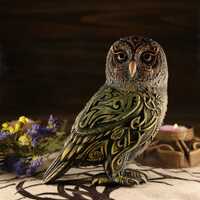 Carved Ash Wood Owl Statue: Celtic Viking Decor (5.9 Inches)