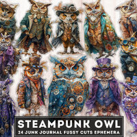 Steampunk Owl Clipart & Ephemera, Vintage Birds Fussy Cuts, Junk Journal Printables, Instant Dow