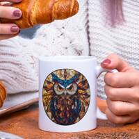 Beautiful Stained Glass Owl Mug - Unique Gift for Owl Lovers - Colorful Ceramic Coffee Mug - Artisti