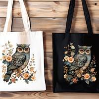 Owl Tote Bag,Boho Owl Bag,Canvas Tote Bag,Boho Floral Tote Bag,Artistic Book Bag,Canvas Shopping Bag