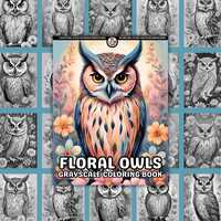 Floral Owls Grayscale Coloring Book | 50 Page PDF Digital Download | Fun & Creative Coloring for