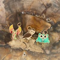 14k Solid Gold Hand-Painted Owl Pendant Bird Collection - Animal Jewelry - Adjustable Chain 0.5mm or