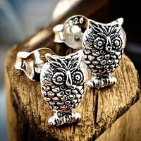 Tiny 925 Sterling Silver Owl Push-Back Stud Earrings, Cute Animal Jewelry, Dainty Everyday Wear, Per