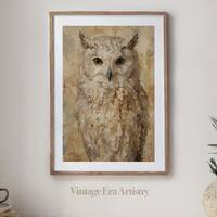 Vintage Owl Portait Oil Painting, Bird Oil Illustration, Printable Wall Art, Digital Download, Digit