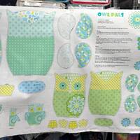 Owl Fabric Panel: Quilter Cotton, Mint Green, Teal - Contempo Owls and Pals