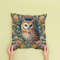 Owl Pillow William Morris Style Cushion Retro Cottage Art Design Home Decor Gift For Forest Bird Lov
