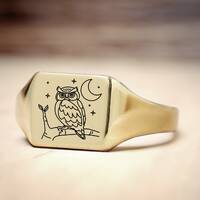 14k Gold Owl Signet Ring · Custom Animal Ring · Personalized Ring · Engraved Ow