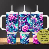 Owl 40 oz Tumbler Wrap, 40 oz, PNG, Wrap, 40oz, Colorful owl, PNG Tumbler Design, Sublimation - Digi