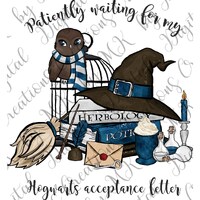 Blue Wizard, Patiently Waiting Letter W/Owl,  PNG File, 300 dpi, Decal, Instant Download