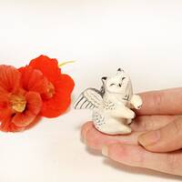 Snowy Owl griffin figurine gryphon statue TO ORDER Tiny clay animal Cute sculpture Cat griffin mini 