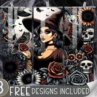 Goth and Flowers Tumbler PNG, Owl Wiccan Spooky 20 oz Straight Tumbler Wrap Sublimation, Gothic Moth
