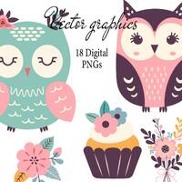 Owls PNG Digital Download, Children's Room Decor, Scrapbooking & Gift for Girls, Birds Clipa