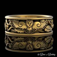 10K Gold Groom Owl Wedding Ring, 14K White Gold Mens Forest Wedding Band, Platinum Great Horned Owl 