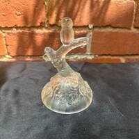 Fenton Clear Frosted Cabbage Rose Pattern Owl on Branch Figurine