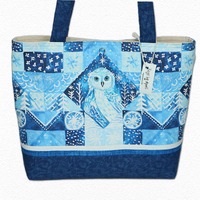 Snowy Owl Shoulder Bag Purse Winter Patchwork Handbag Tote
