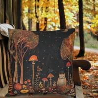 FALL PILLOW Black Trees Owl Mushrooms, Fall Home Décor, Autumn Home Décor, Dark Fall A