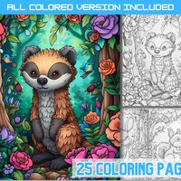 Cute Forest Animal Coloring Book with Owl, Fox, Fawn, Hedgehog, Lion, Adorable Woodland Creatures fo