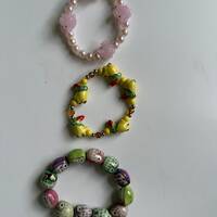 New Parrot Owl Pig Animal Porcelain Beads Stack of 3 Bracelet