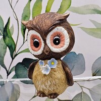 Cute Joseph Original Brown Owl with Blue Flowers Vintage 1975