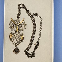 Large hooting vintage owl necklace with dangle eyes and crystals.